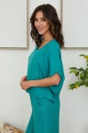 Linen Open Stitch Detail V-Neck Top