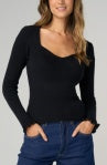 Long Sleeve Sweetheart Neck Sweater w/ Ruffle
