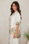 Floral Silky Button Down Collar Top