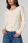Long Sleeve Button Front Cardigan Sweater w/ Ruffles