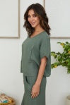 Linen Open Stitch Detail V-Neck Top