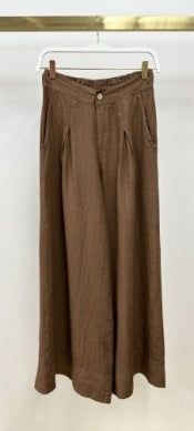 Linen Pleat Button Front Palazzo Pant