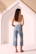 Audrey Wide Crop Jeans w/ Crochet Applique - Keyswaters