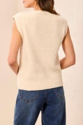 Split Crew Neck Sweater Vest Cream