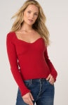 Long Sleeve Sweetheart Neck Sweater w/ Ruffle