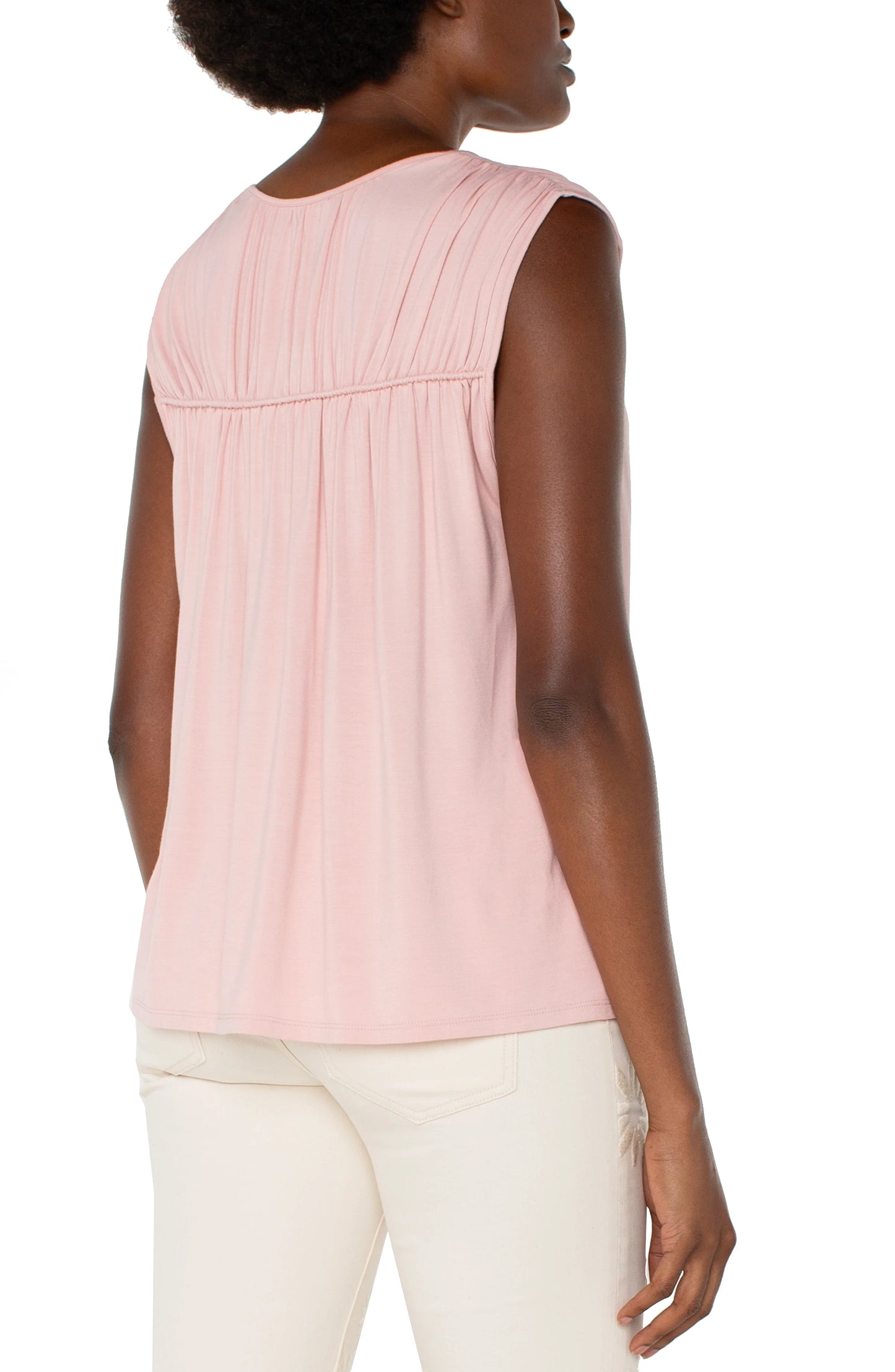 Sleeveless Shirred Detail Knit Top - Soft Pink