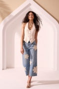 Audrey Wide Crop Jeans w/ Crochet Applique - Keyswaters