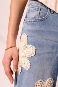 Audrey Wide Crop Jeans w/ Crochet Applique - Keyswaters
