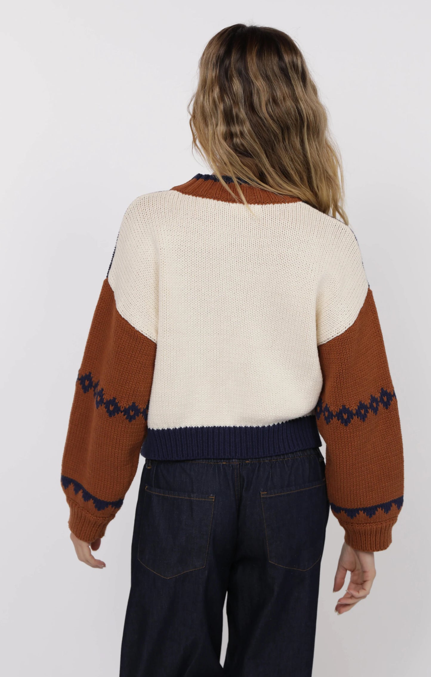 Sweet Rose Jacquard Zip Sweater Jacket - Ivory Multi