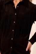 Flowy Shacket w/ Fringe - Black