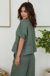 Linen Open Stitch Detail V-Neck Top