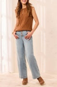 Audrey Button Fly Wide Crop Denim