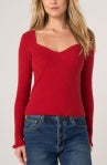 Long Sleeve Sweetheart Neck Sweater w/ Ruffle