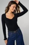 Long Sleeve Sweetheart Neck Sweater w/ Ruffle
