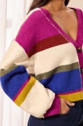 Puff Sleeve Sweater Cardigan Multi Cream