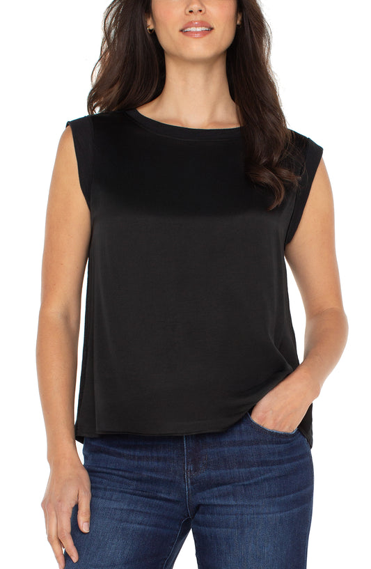 Sleeveless Woven to Knit Top - Black - BAY WINDOW