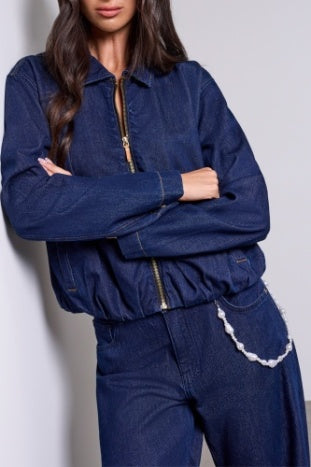 Bubble Denim Jacket w/ Back Pleat Detail