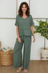 Linen Open Stitch Detail V-Neck Top