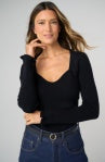 Long Sleeve Sweetheart Neck Sweater w/ Ruffle