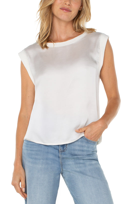 Sleeveless Woven to Knit Top - Whipped Cream - BAY WINDOW