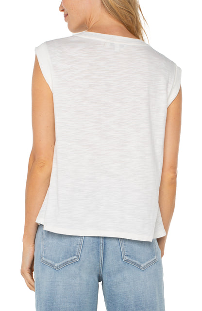 Sleeveless Woven to Knit Top - Whipped Cream - BAY WINDOW