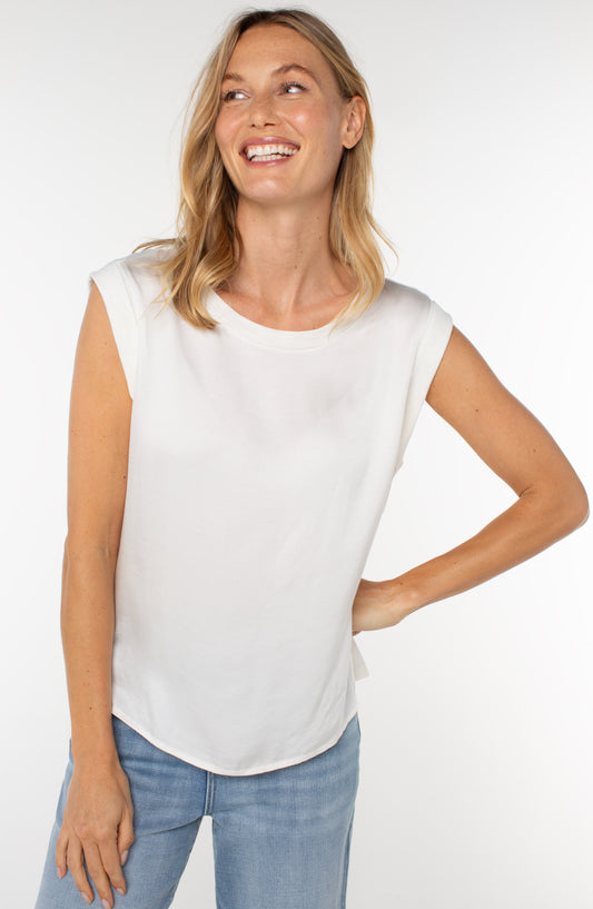 Sleeveless Woven to Knit Top - Whipped Cream - BAY WINDOW