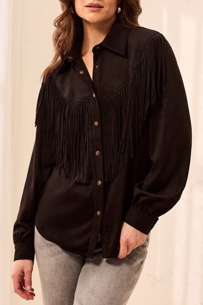 Flowy Shacket w/ Fringe - Black
