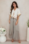 Floral Silky Button Down Collar Top