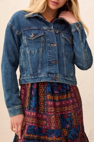 Casual Denim Jacket w/ Back Pleats
