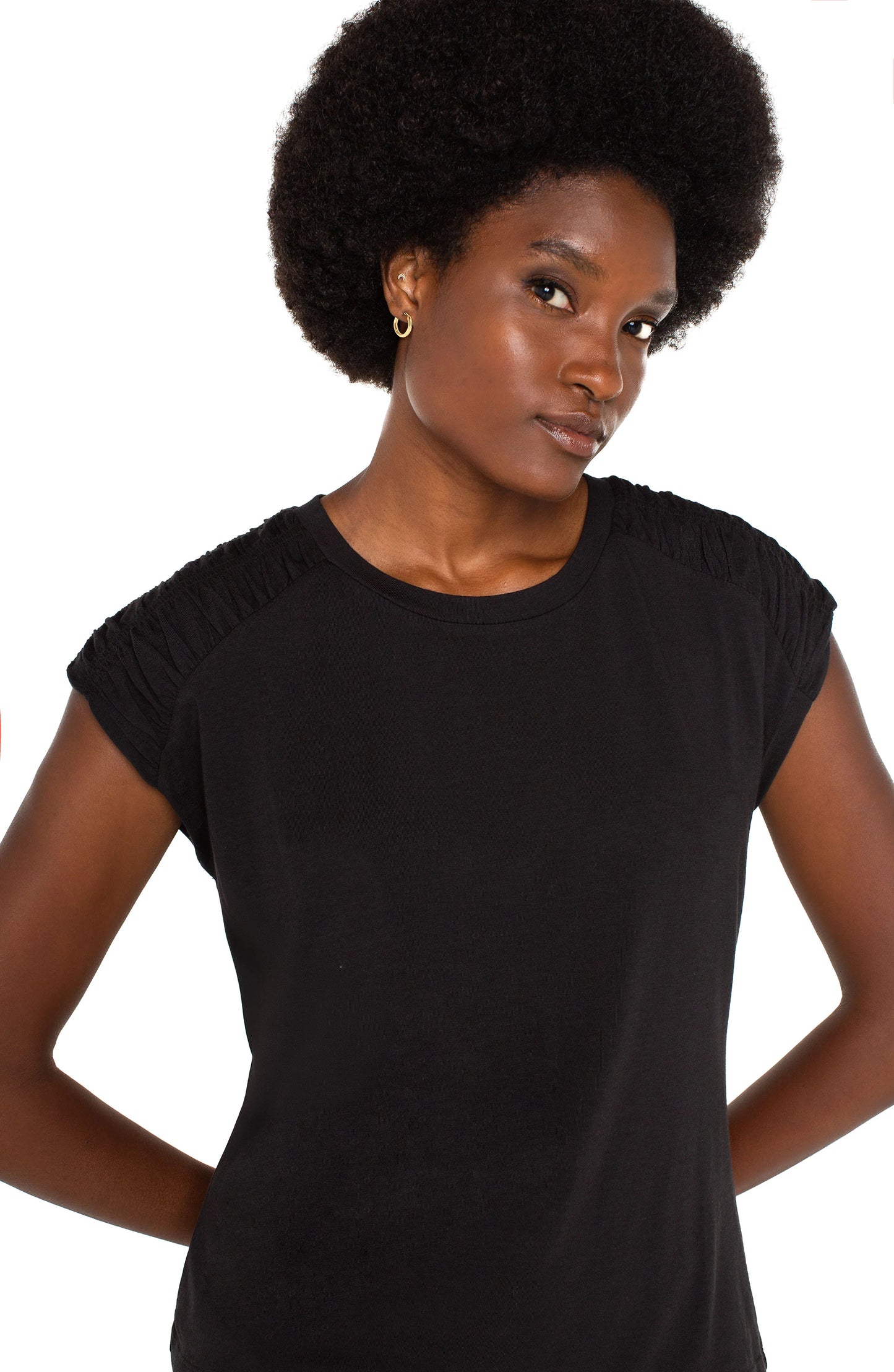 Smocked Shoulder Raglan Knit Top - Black