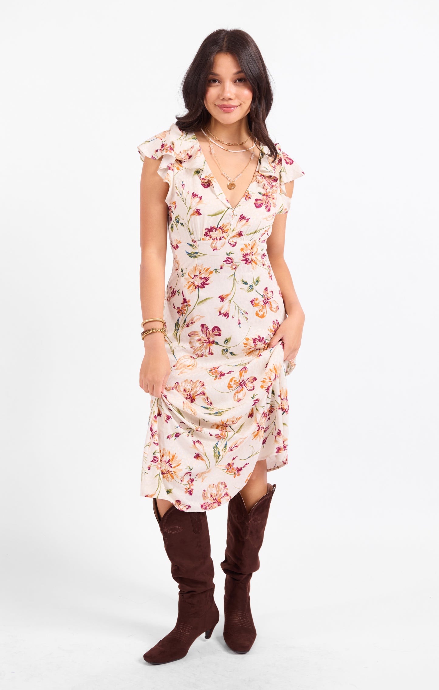 Earth Song Ruffle Midi Dress