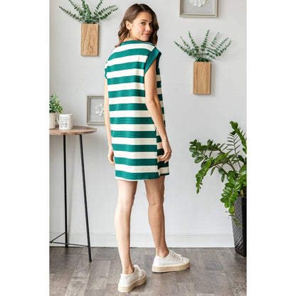 Bold Stripe Texture Knit Pullover Short Dress - BAY WINDOW