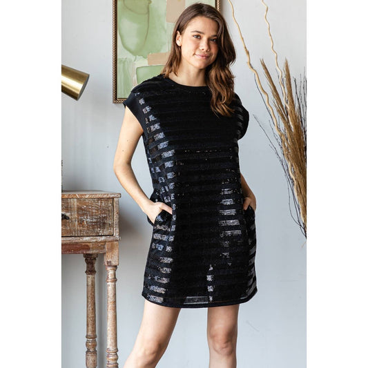 Sequins Stripe Mini Dress - BAY WINDOW