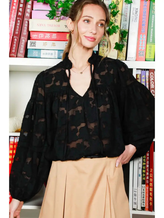 Floral Jacquard Blouse - BAY WINDOW