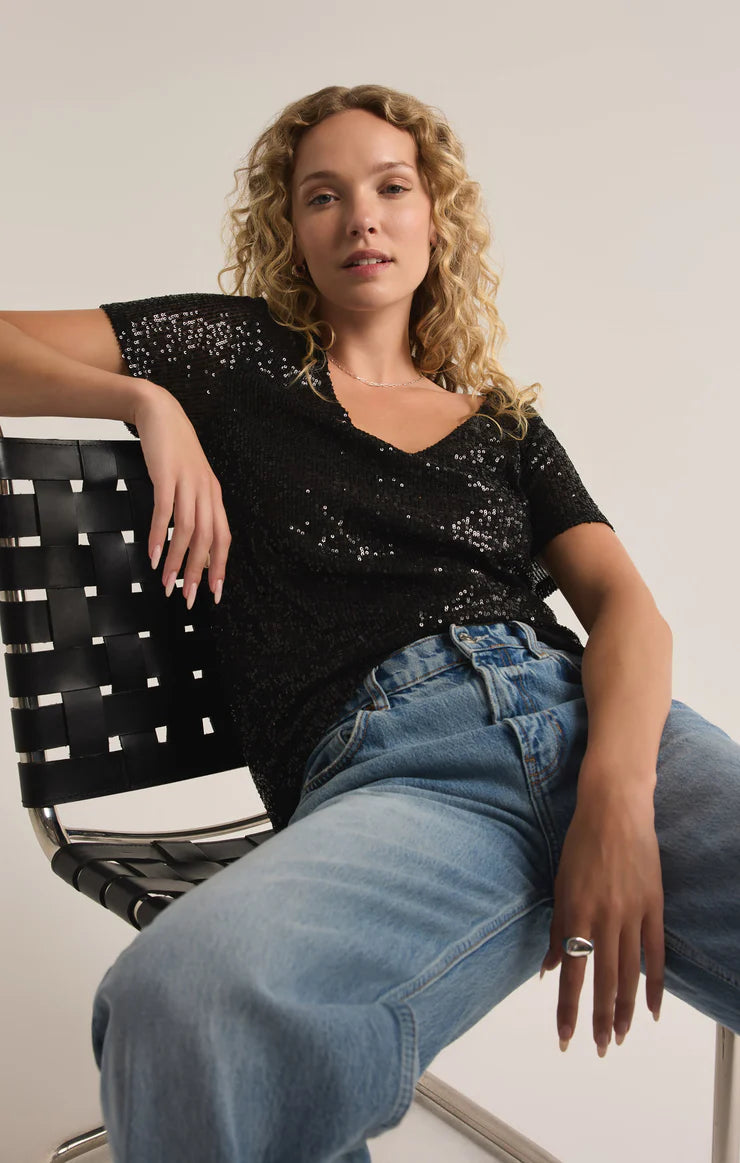 Black Marbella Sequin Top - BAY WINDOW