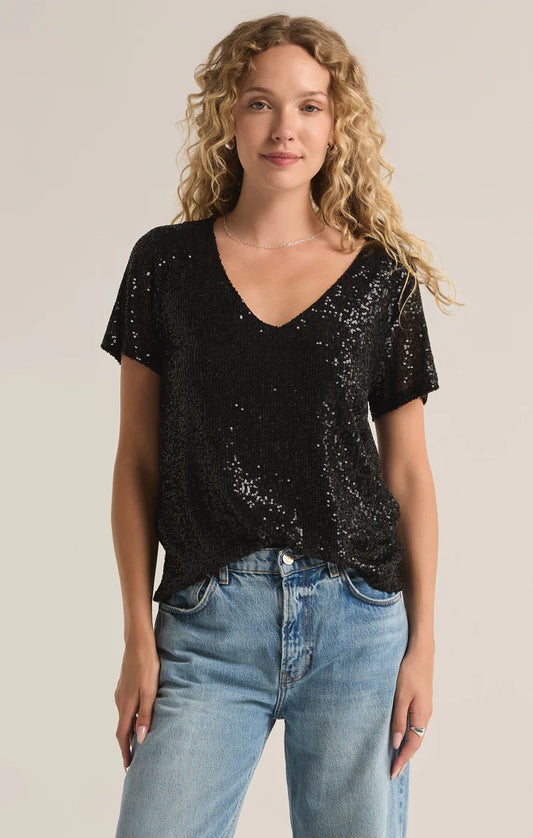 Black Marbella Sequin Top - BAY WINDOW