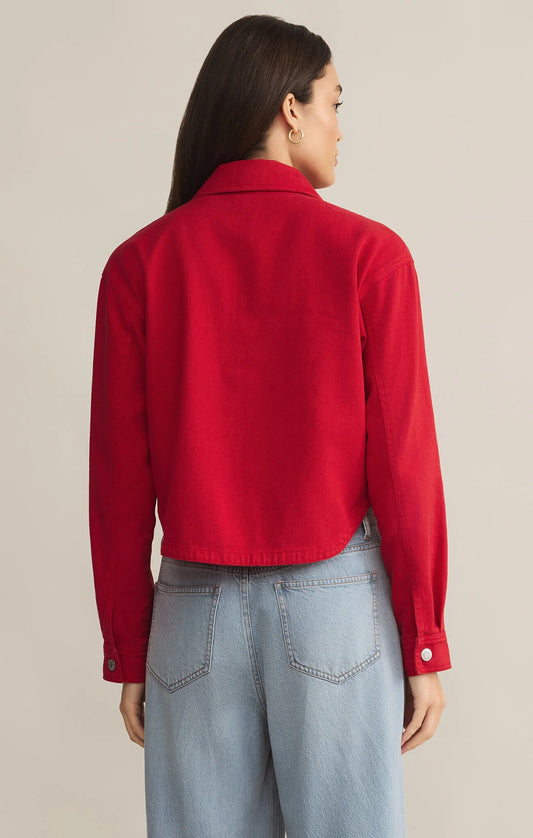 All Day Cropped Denim Jacket - Cherry - BAY WINDOW