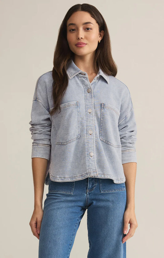 All Day Cropped Knit Jacket - Washed Indigo - BAY WINDOW