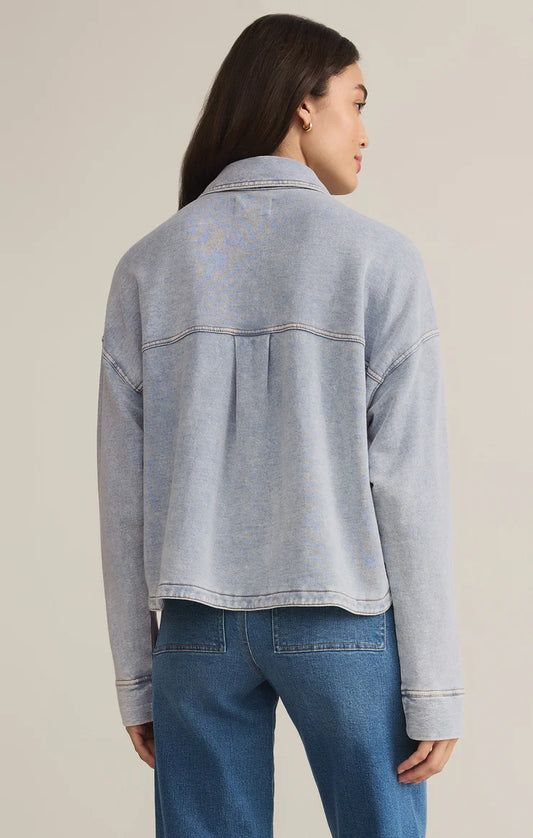 All Day Cropped Knit Jacket - Washed Indigo - BAY WINDOW
